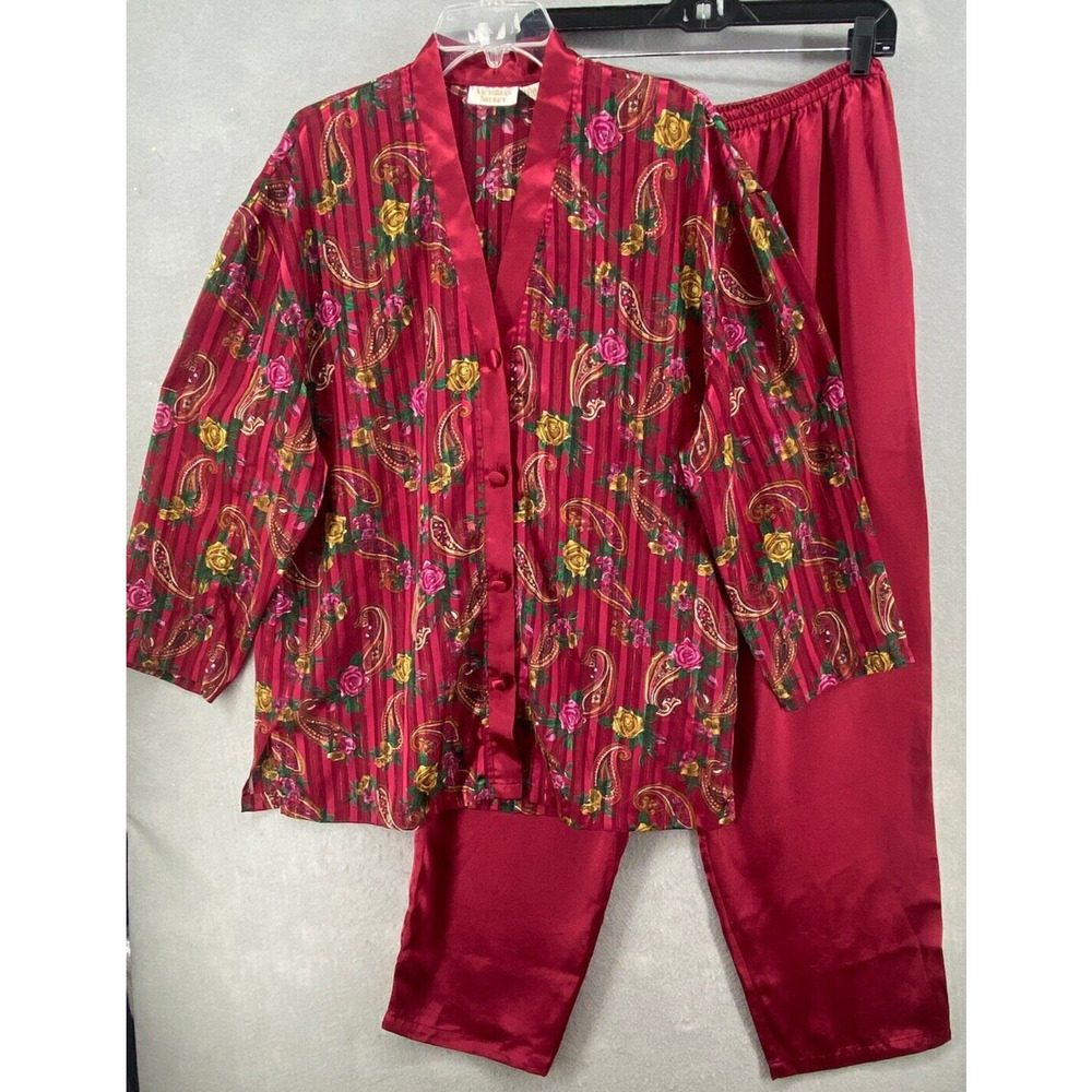 Victoria's Secret‎ Women's Sz L 2 Piece Set Red Long Sleeve VINTAGE GOLD LABEL